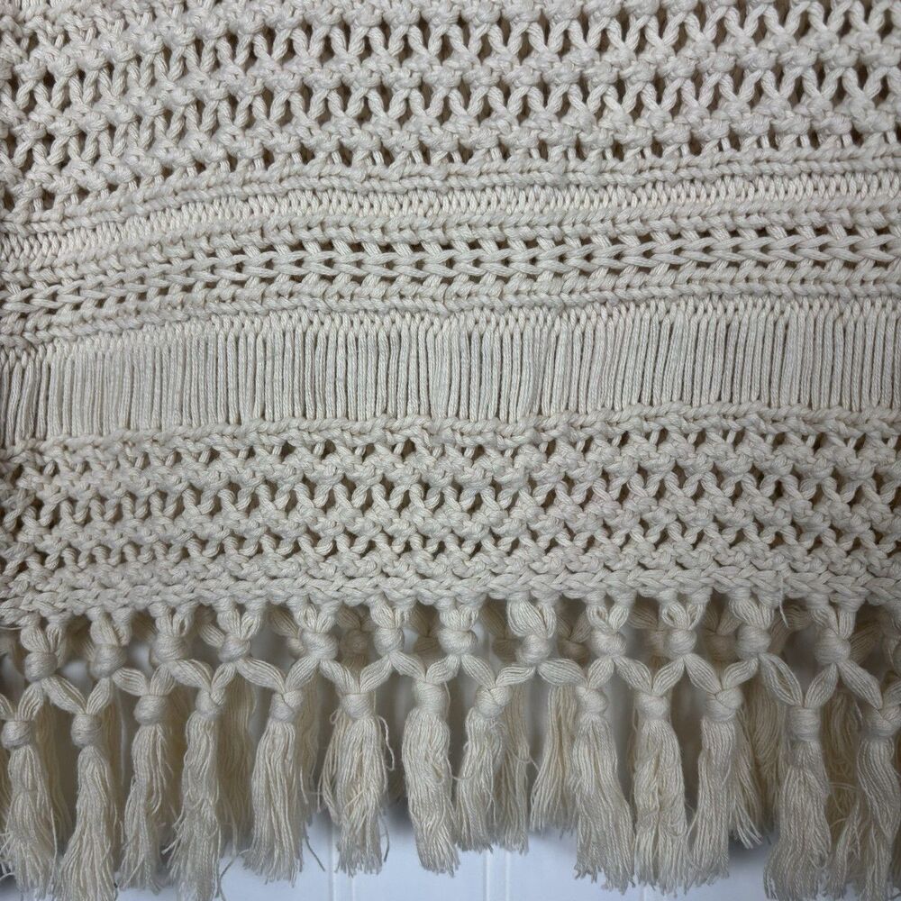 Womens Open Crochet Bohemian Cotton Top Size S Ivory Hippie Festival Gypsy Rodeo - Picture 3 of 12